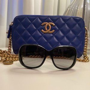 Chanel Black w/Silver Camellia Flower Sunglasses